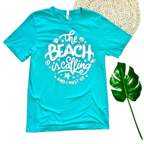 Bella Canvas The Beach Is Calling Graphic Short Sleeve T-Shirt Size Medium - Picture 6 of 17